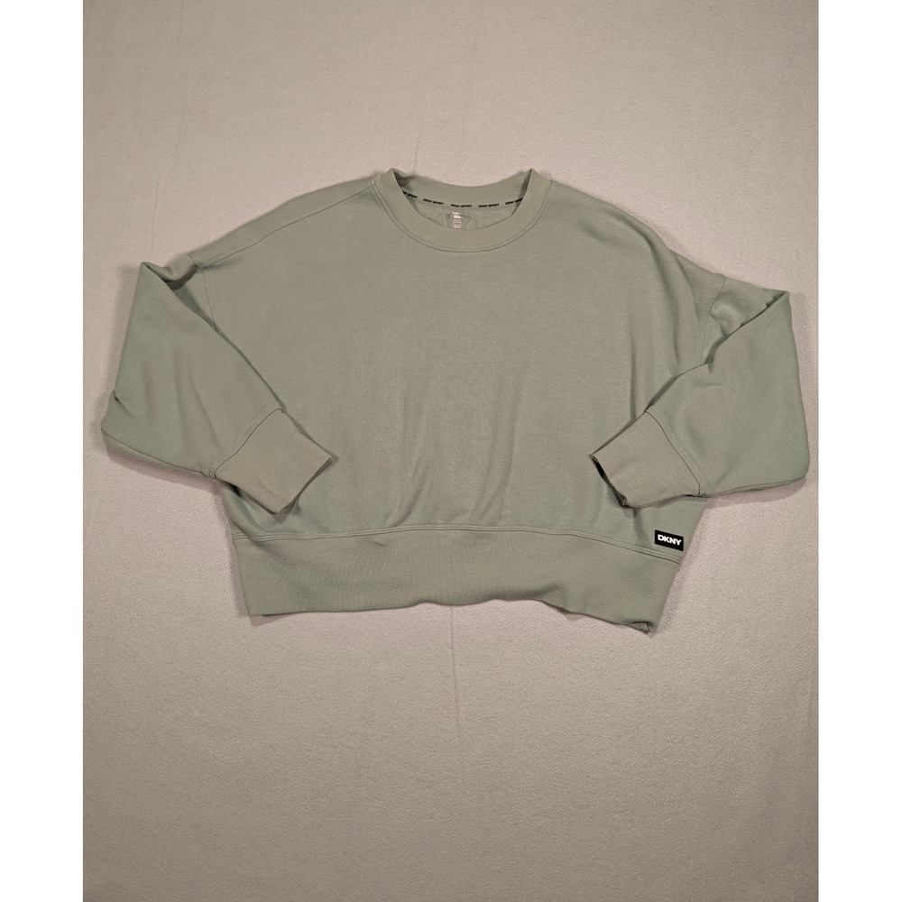 DKNY Sport Sage Green Cropped Crewneck Sweatshirt Womens Small Pullover Fleece